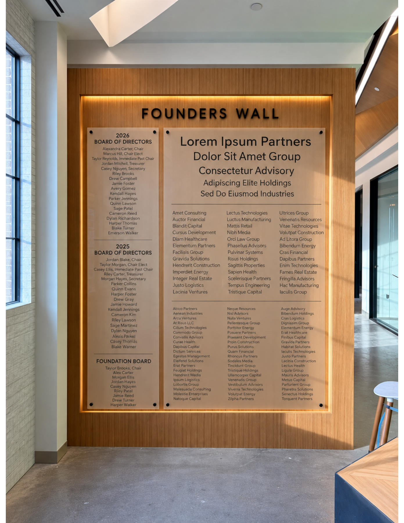 Founders Wall acrylic panel layout reference